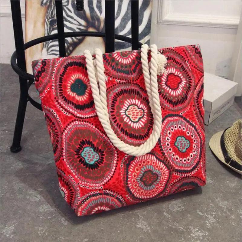 Casual foldable women's handbag made of canvas with floral and graffiti printing