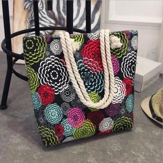 Floral Canvas Graffiti Handbag Foldable Casual Shoulder Bag