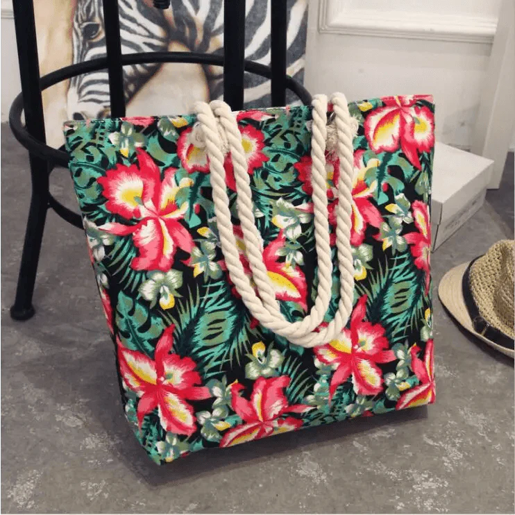 Floral Canvas Graffiti Handbag Foldable Casual Shoulder Bag