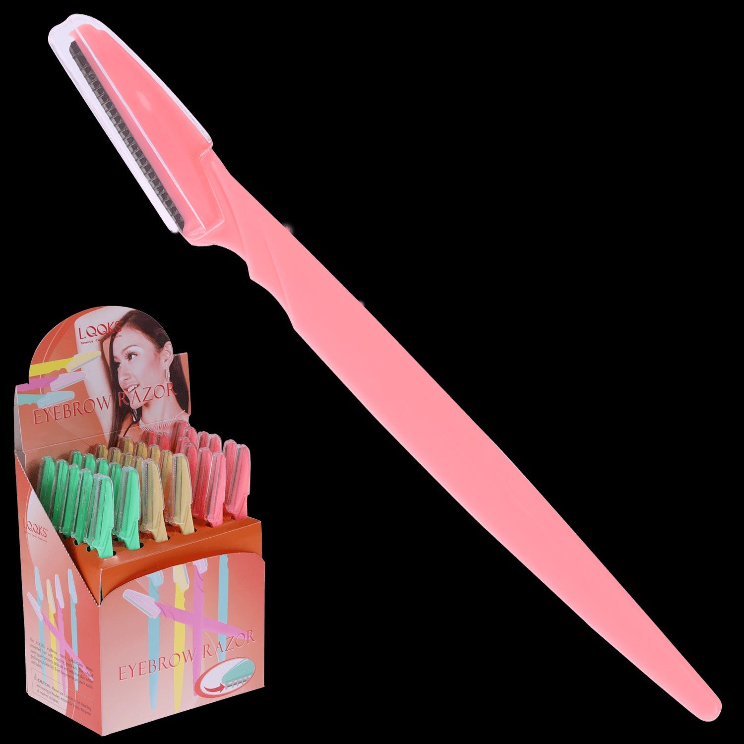 Set of three colorful precision eyebrow razors in pink, green, and yellow for facial hair grooming