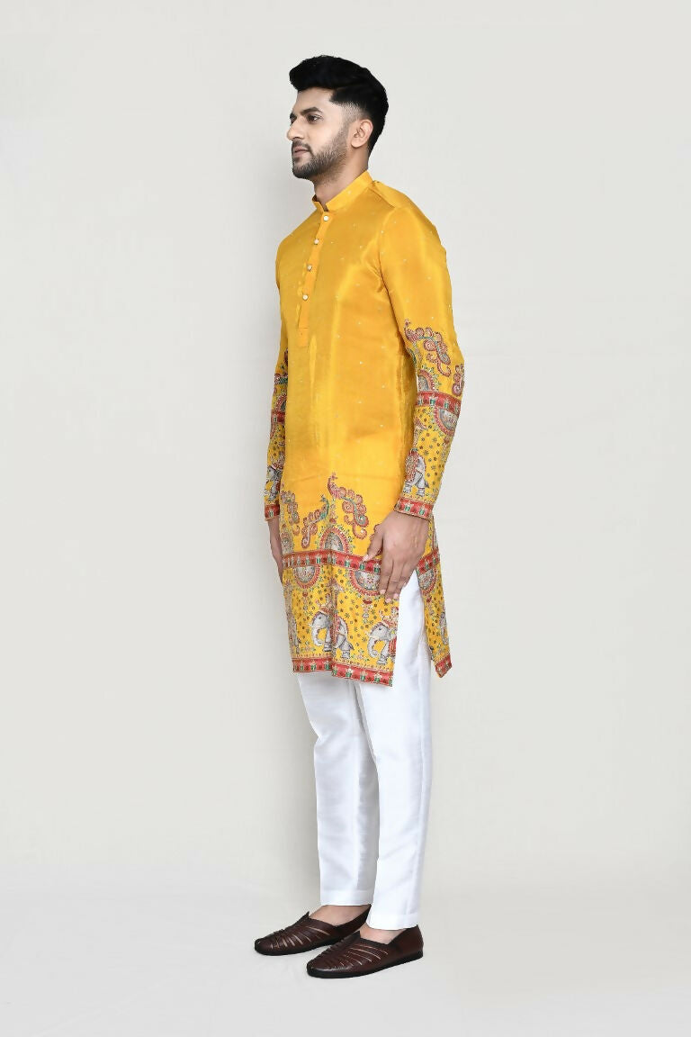 White Rayon Digital & Sequence Work Kurta with Straight Fit Pant