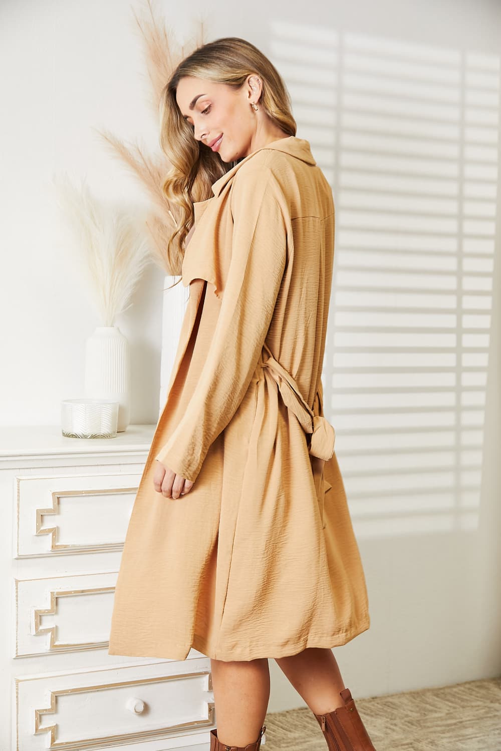 Culture Code Tied Trench Coat | Knee-Length Collared Style
