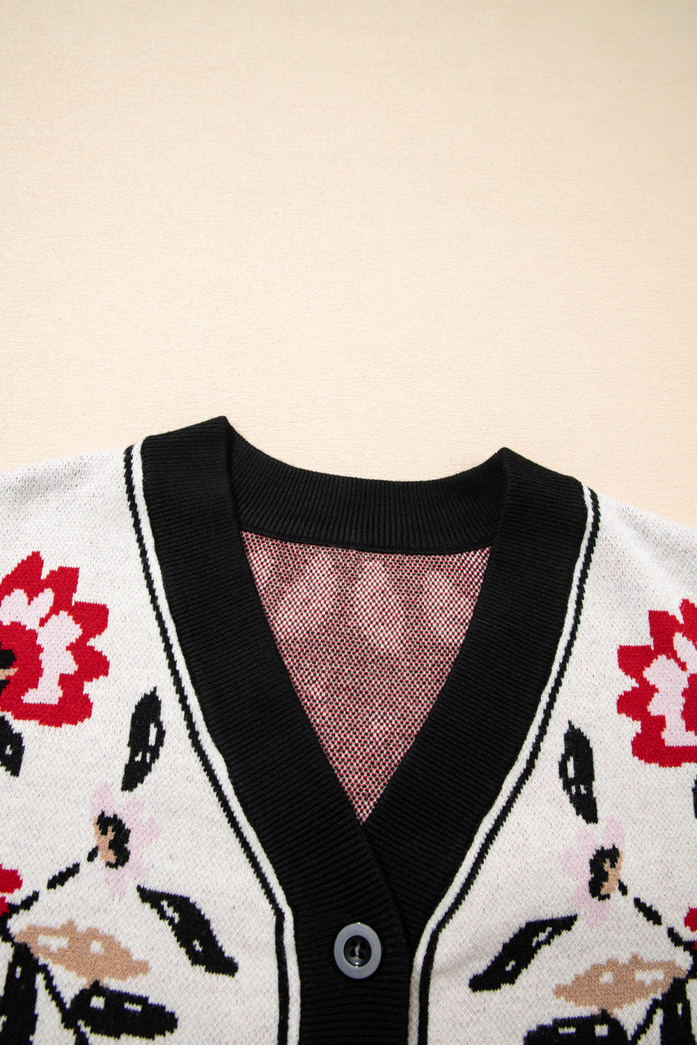 Floral Knit Button-Front V-Neck Cardigan