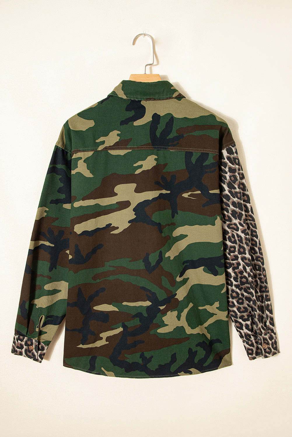Women's Leopard Camo Patchwork Oversized Button-Up Shacket