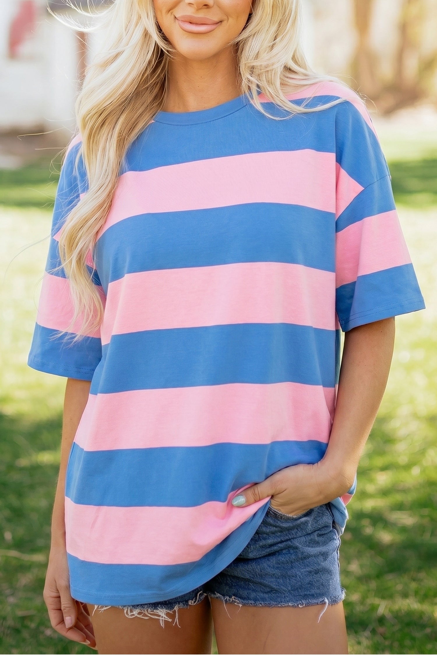 Royalty Block Oversize Tunic Tee with Striped Design