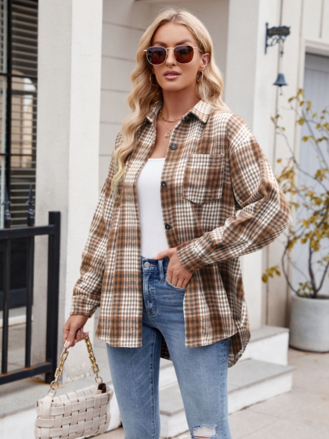Women's Plaid Button-Down Shirt Oversized Casual Long Sleeve Top - Image 12