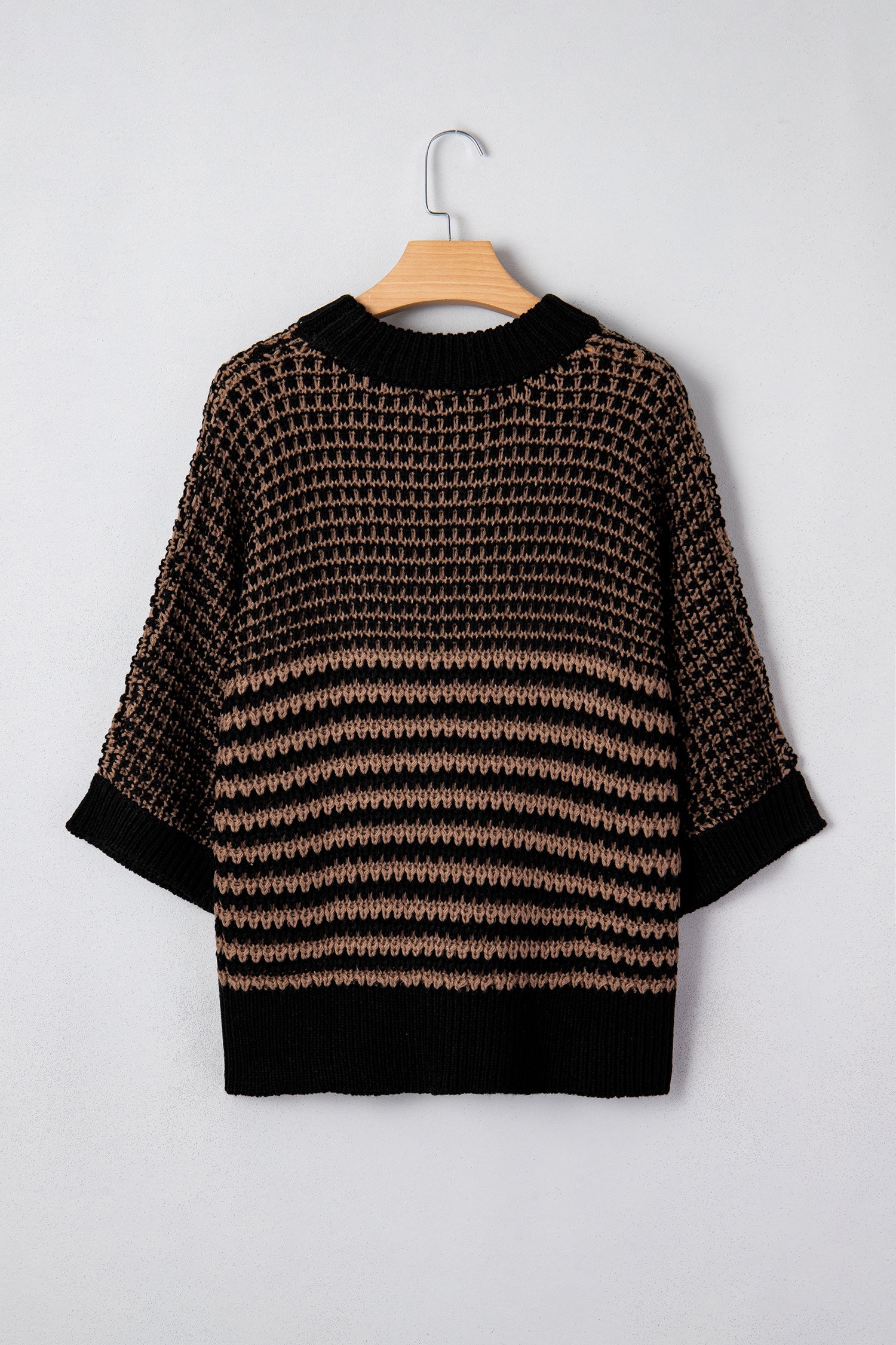 Women's Striped 3/4 Draped Sleeve Slouchy Knit Sweater