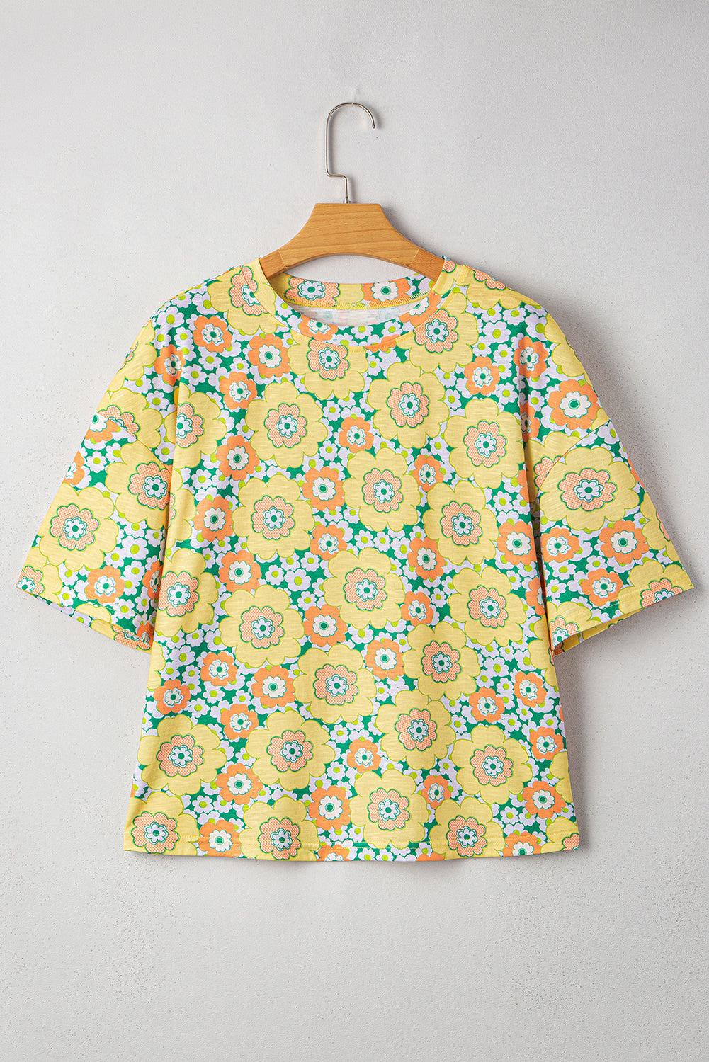 Yellow Flower Print Drop Shoulder Loose T Shirt | Summer Boho Tee