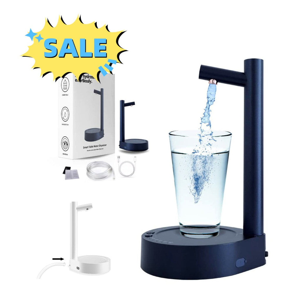 Modern electric automatic water bottle dispenser on a desk surface