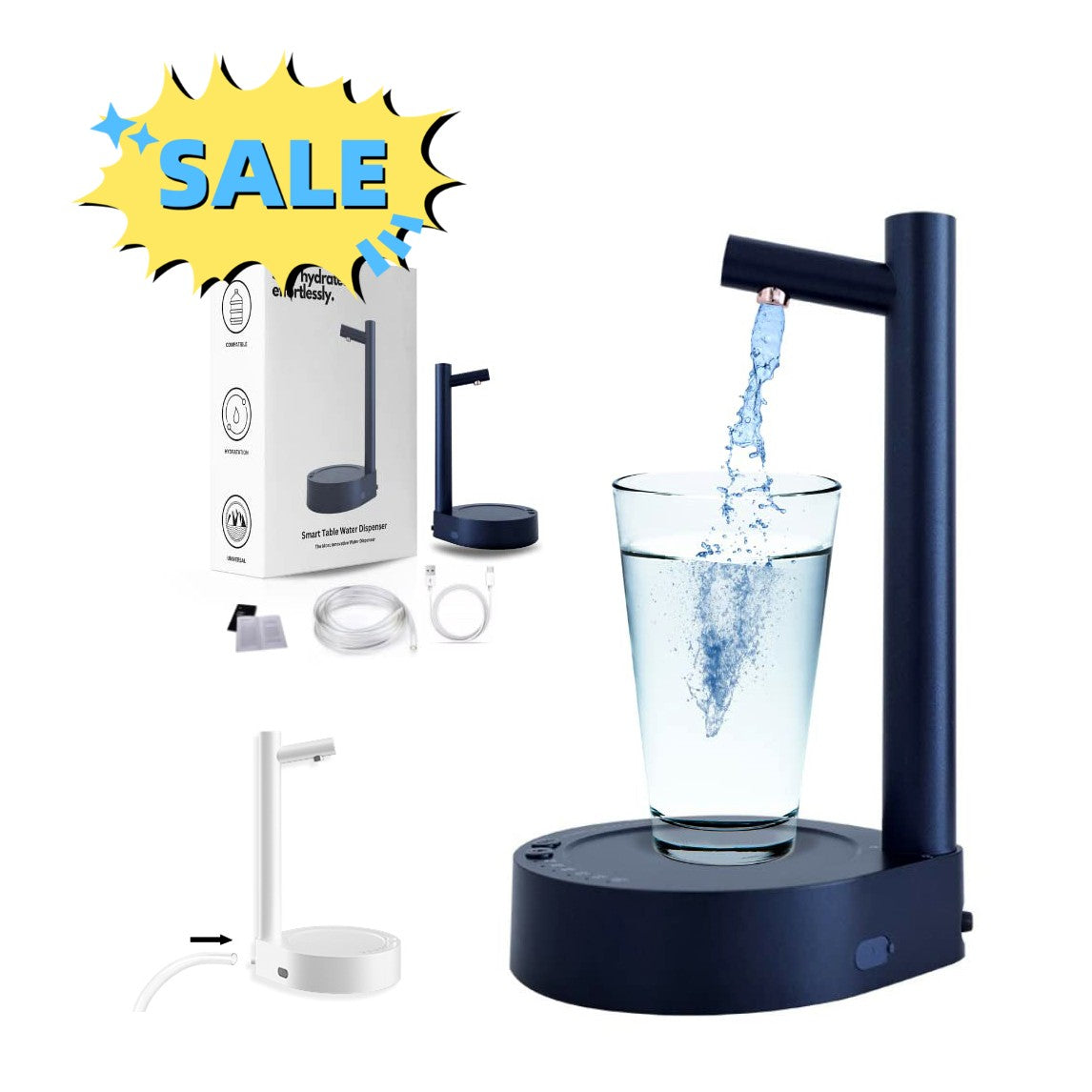Modern electric automatic water bottle dispenser on a desk surface