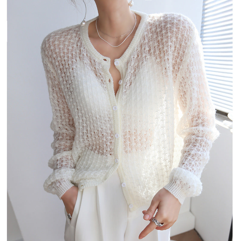 Women's White Mohair Crochet Cardigan