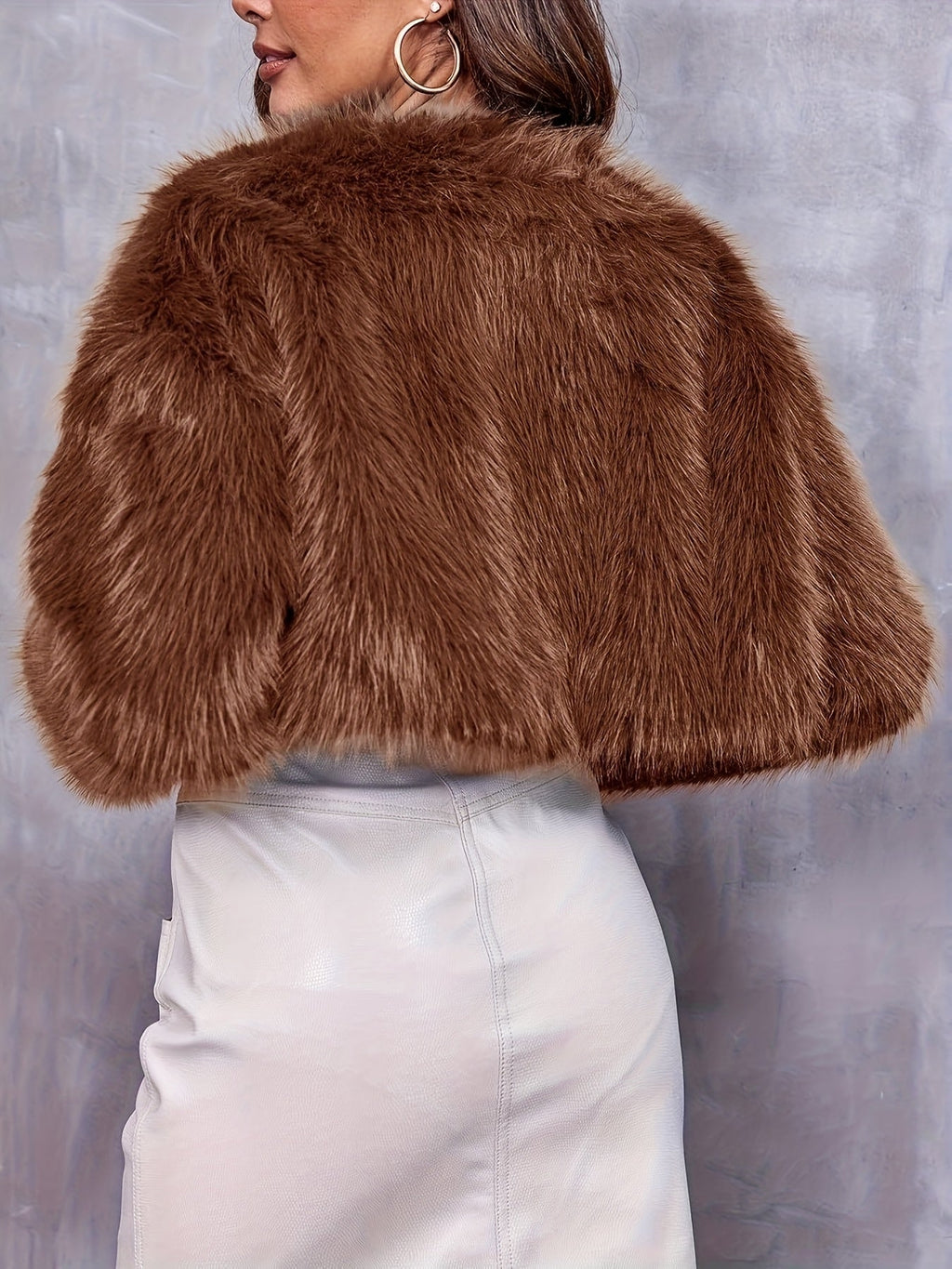 Women's Cropped Faux Fur Jacket in Brown and Purple Options - Image 5