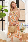 Smocked back floral midi dress with adjustable straps by Stevvex