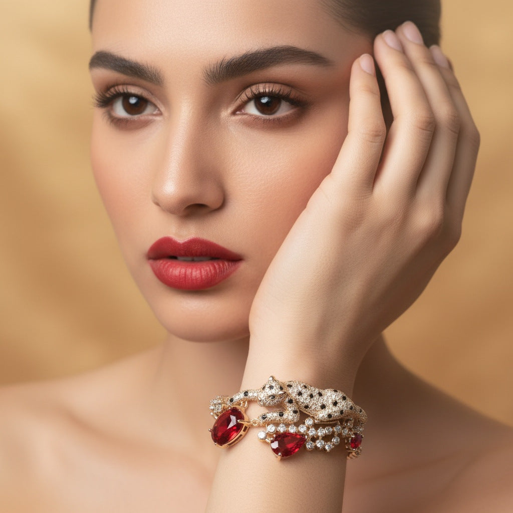 Cross-border Fall Into The Galaxy Exquisite Cheetah Bracelet High-level Egg Face Bracelet Micro-inlaid Full Of Diamonds Light Luxury Jewelry Wholesale