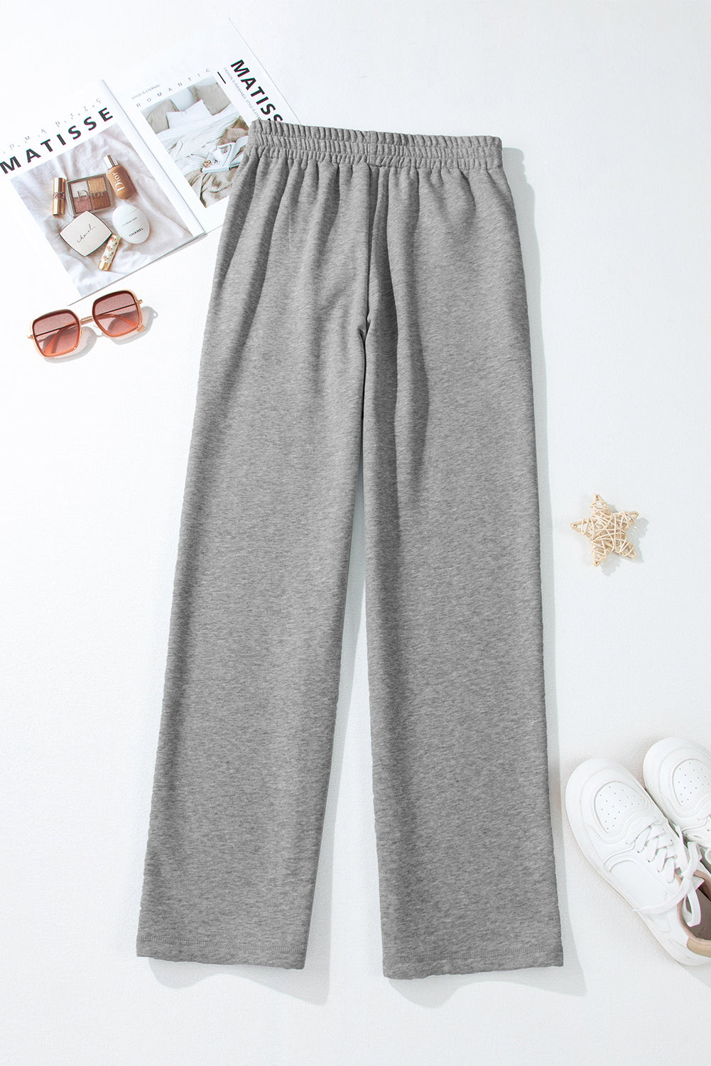 Light Grey Fleece Lined Drawstring Casual Pants