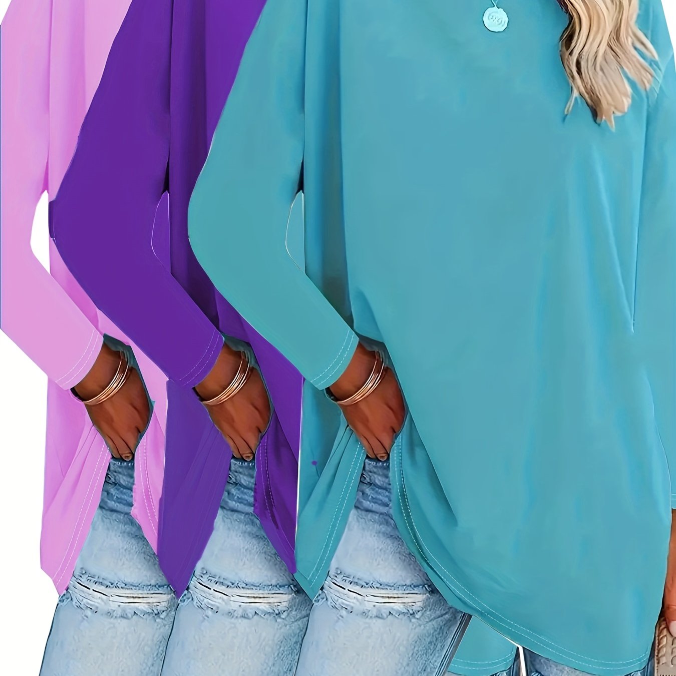 Women's Casual Loose Long Sleeve Top Crew Neck Shirt - Image 11