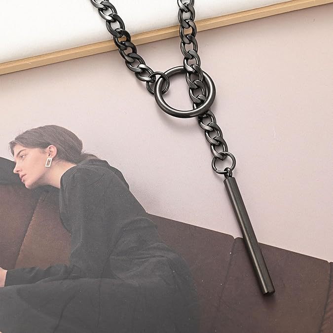 Women's Shape Ring Sliding Chain Necklace Stainless Steel Chain Necklace Punk Rock Collar Necklace Handmade