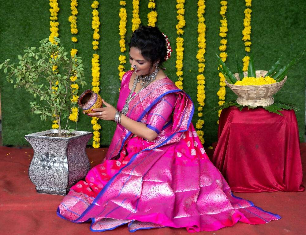 Pink Soft Handloom Silk Zari Woven Saree with Blouse