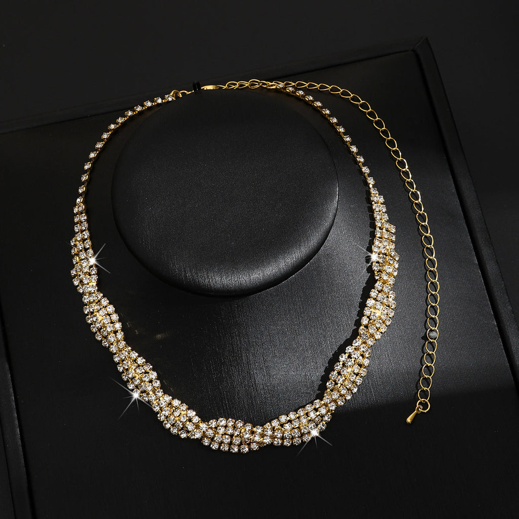 Women's Jewelry Necklace Short Clavicle Necklace Claw Chain Rhinestone Jewelry Tassel Earrings Versatile Accessories Holiday Gift Batch