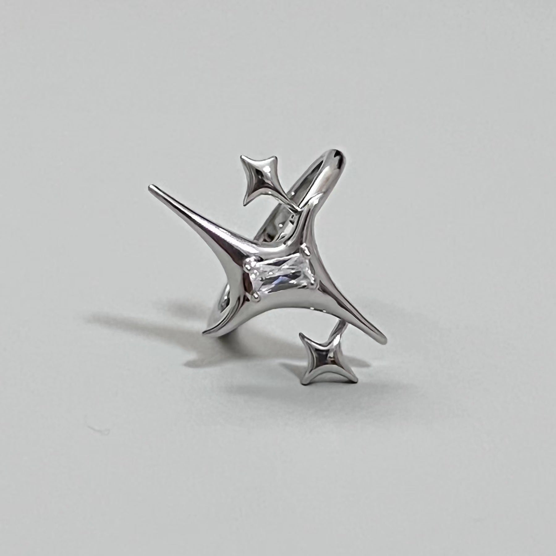 Niche Design Star Couple Rings, Korean INS Style, Zircon Inlaid Letter Texture Ring, Fashion Personality Ring For Men