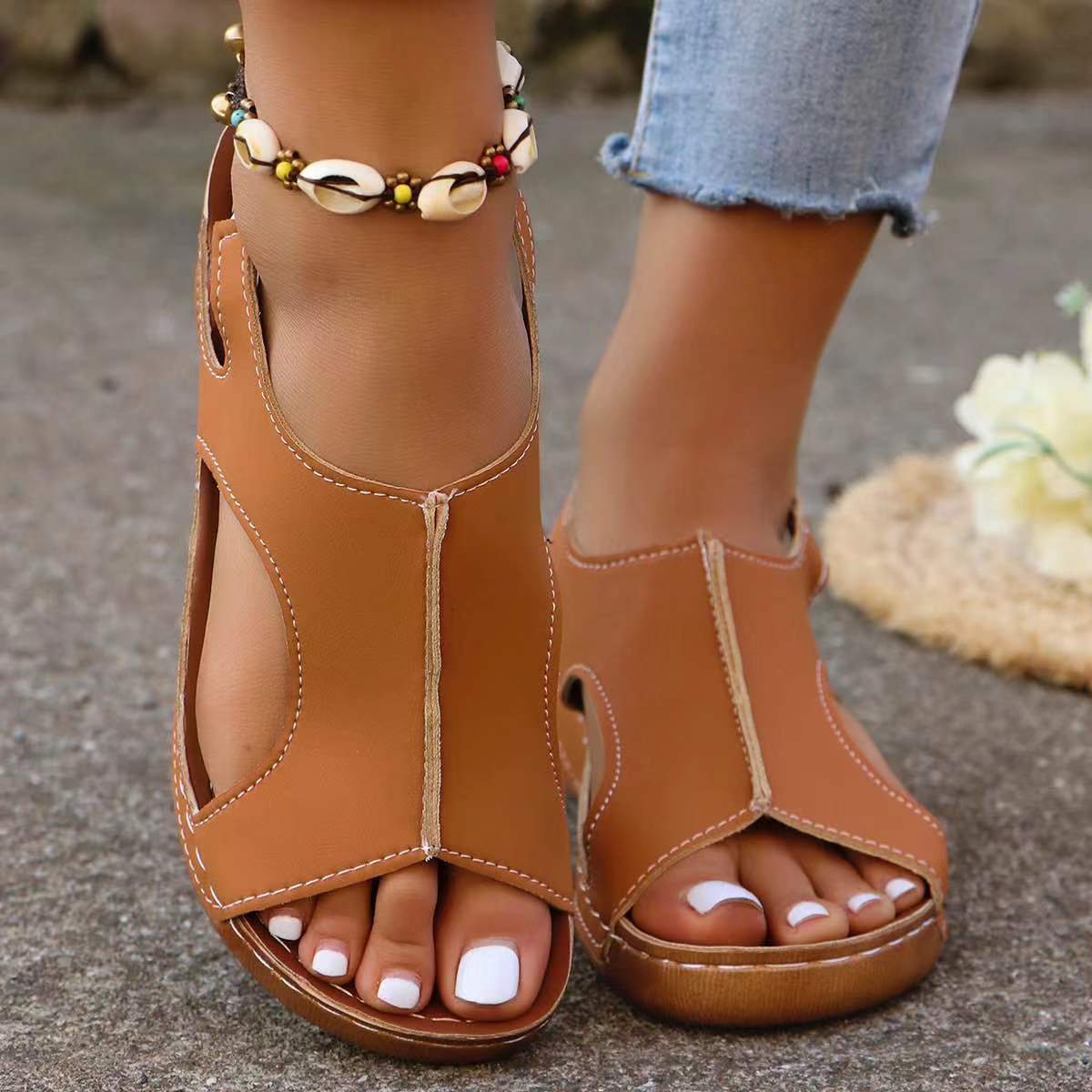 Women’s Casual Fish-Mouth Elastic Band Wedge Sandals - Image 7