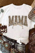 White Leopard Bow MAMA Graphic Crew Neck T Shirt