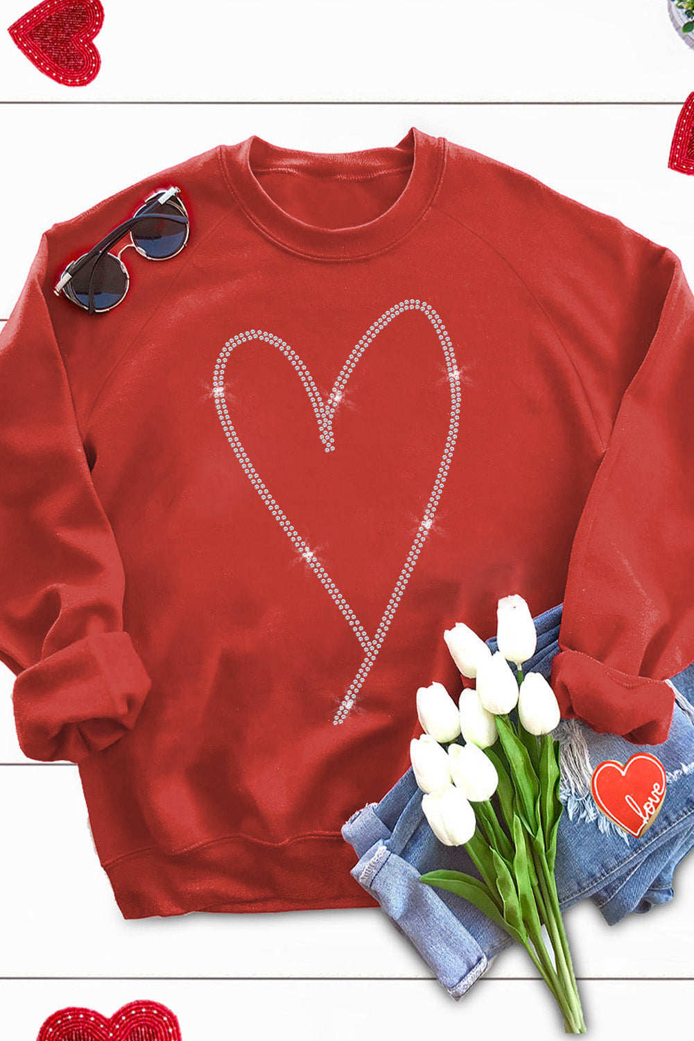 Red Rhinestone Heart Graphic Polyester Sweatshirt