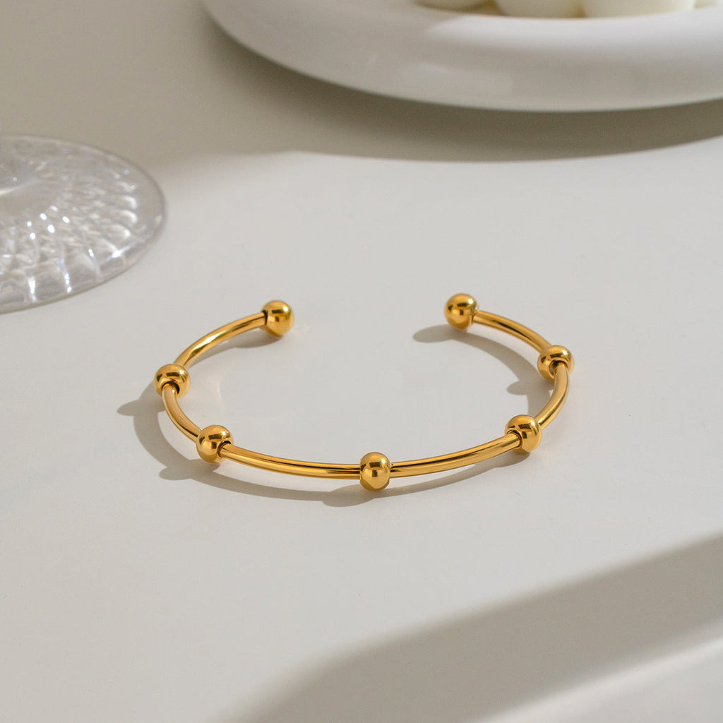 Golden Beaded Open-ended Bracelet