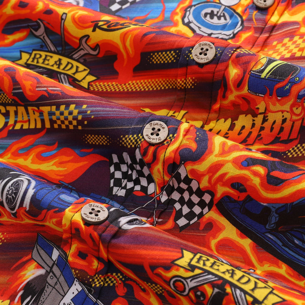 Men's Retro Racing-Core Short Sleeve Cotton Button-Down Shirt