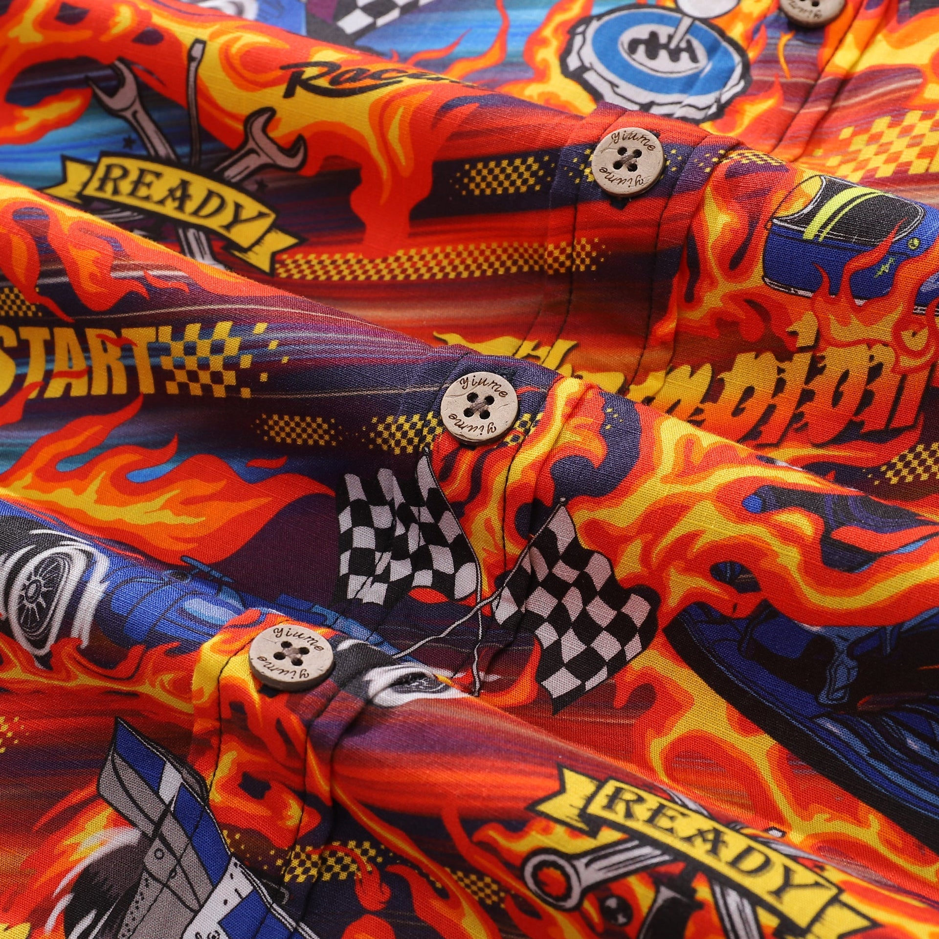 Men's Retro Racing-Core Short Sleeve Cotton Button-Down Shirt