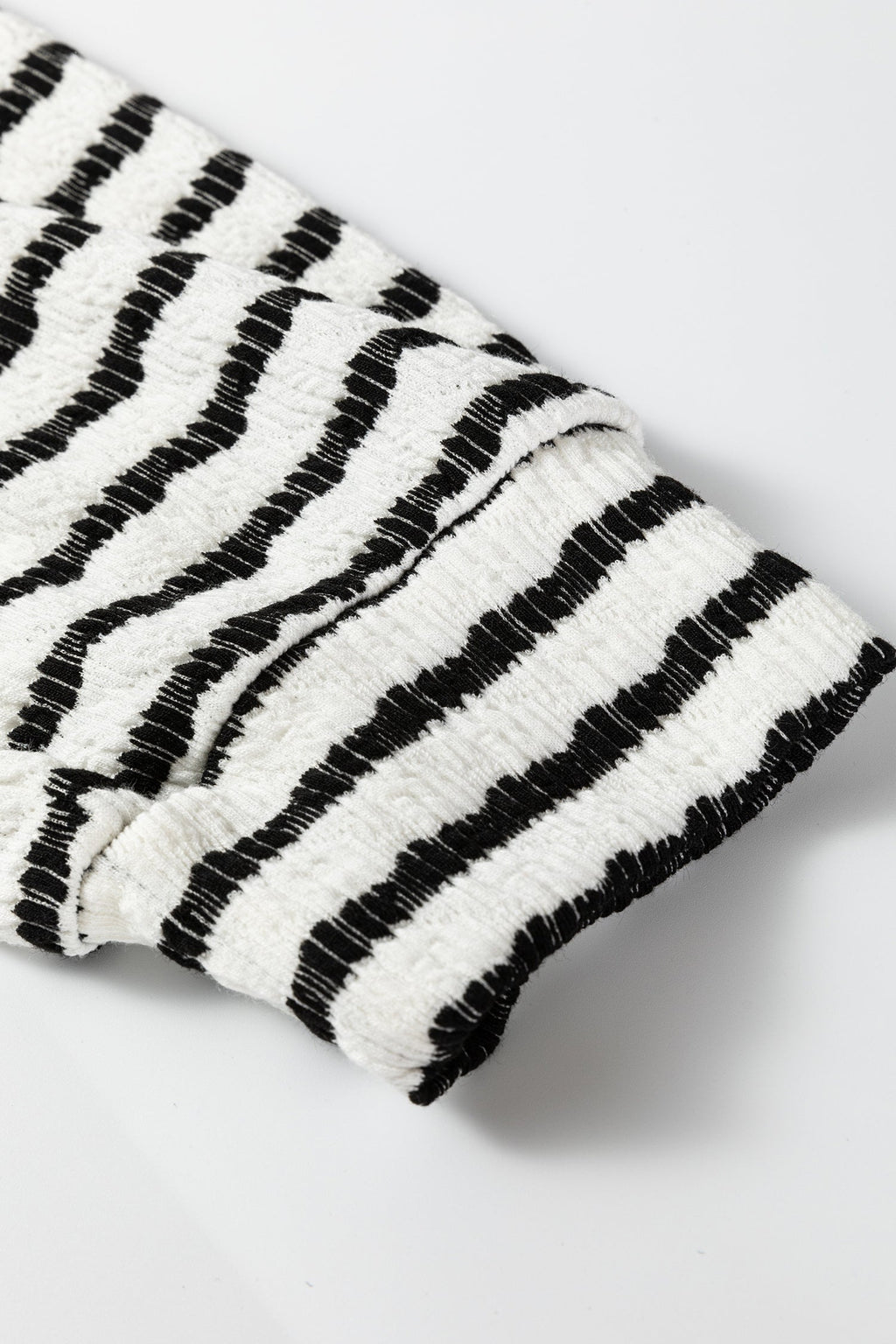 Black Stripe Textured Hooded V Neck Casual Long Sleeve Top