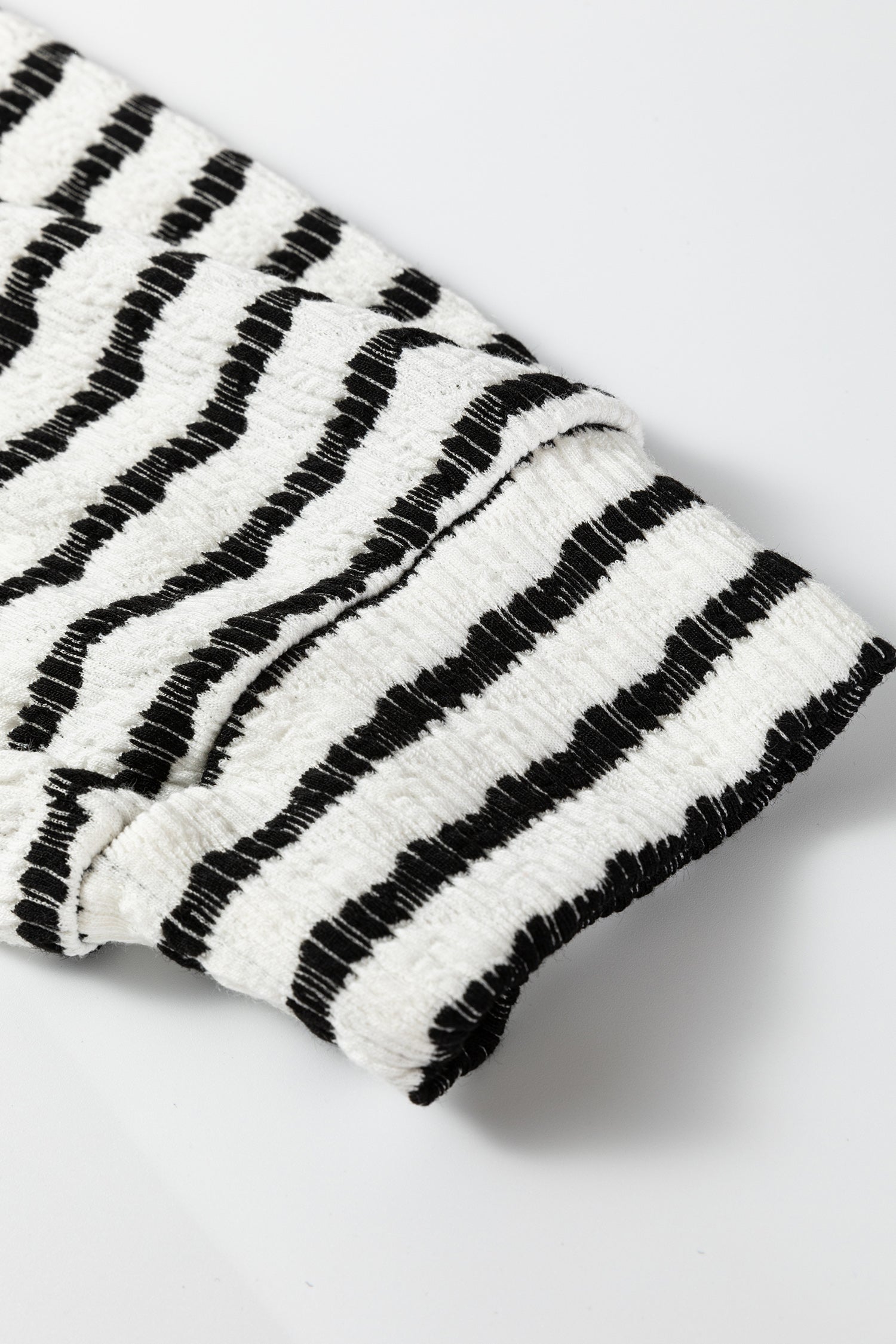 Black Stripe Textured Hooded V Neck Casual Long Sleeve Top