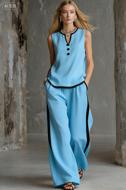 Women's Minimalist Sleeveless Tank and Wide Leg Pant Set