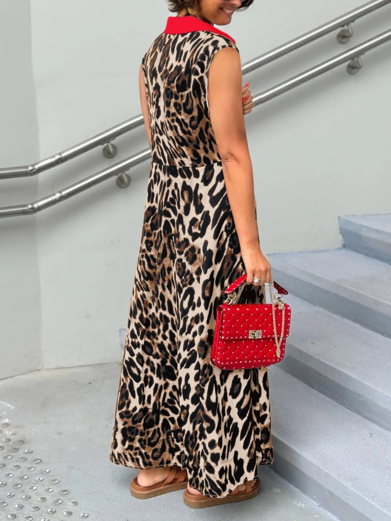 Plus Size Leopard Print Sleeveless Maxi Dress