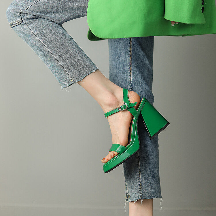 Women's Round Toe Platform Sandals with Buckle Strap Chunky Heel - Image 2