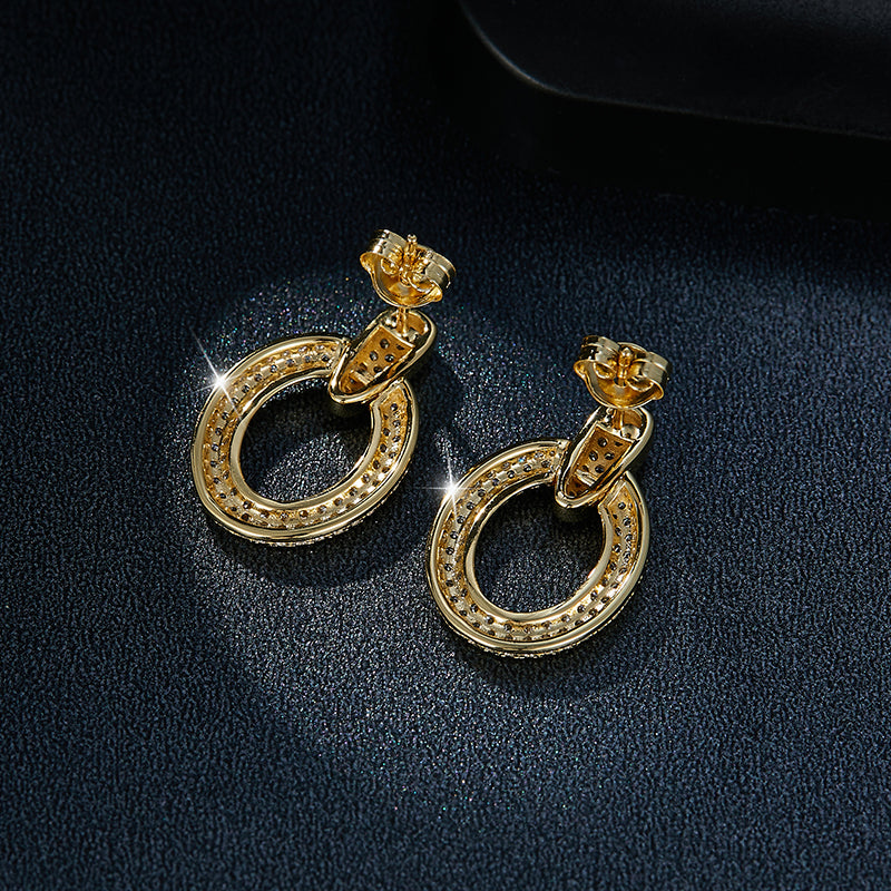 S925 Sterling Silver Gold Plated Moissanite Full Pave Circle Earrings