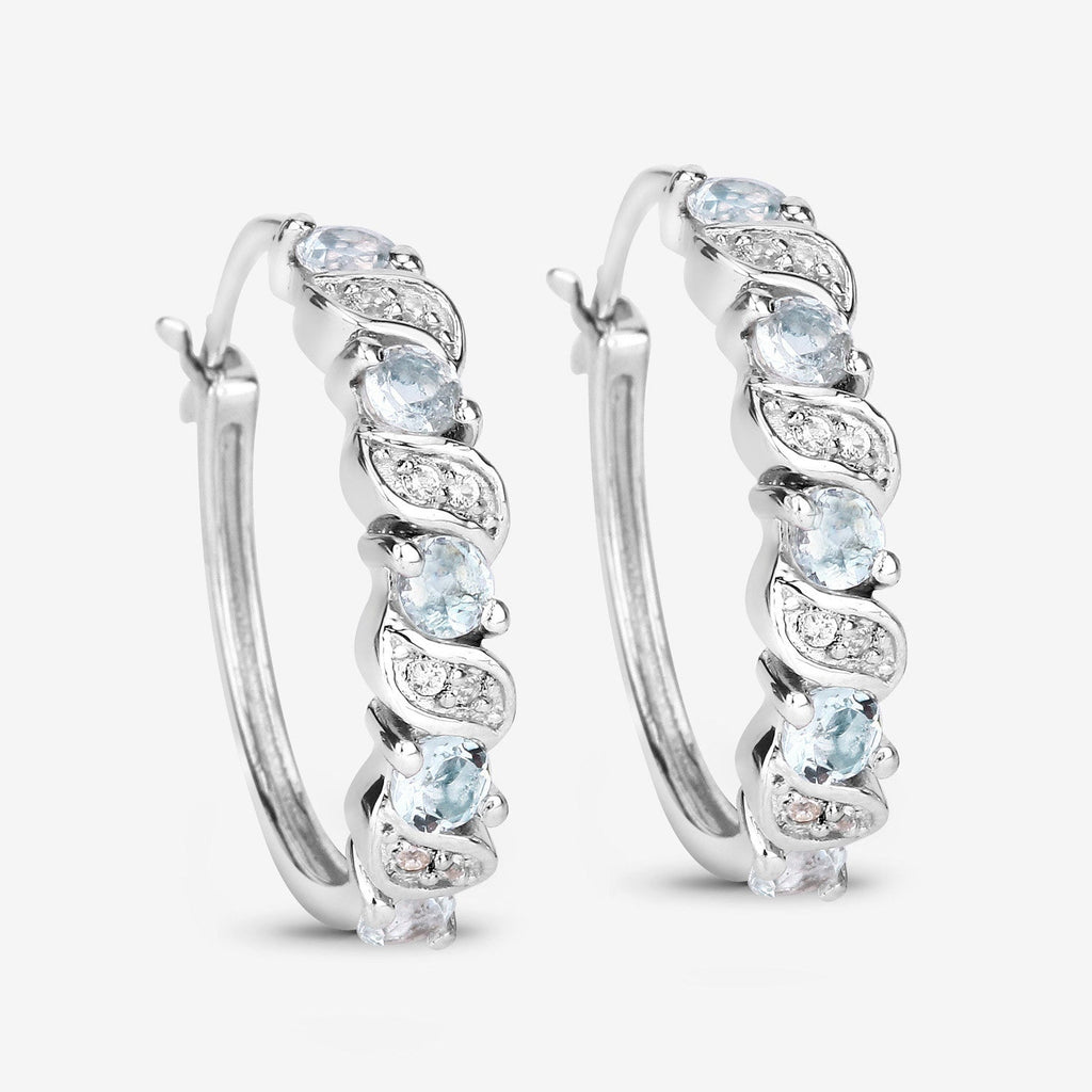 1.08 Carat Genuine Aquamarine and White Topaz .925 Sterling Silver Earrings
