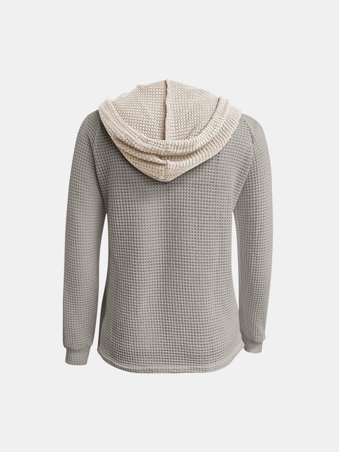 Women's Waffle-Knit Contrast Long Sleeve Hoodie with Buttons - Image 11