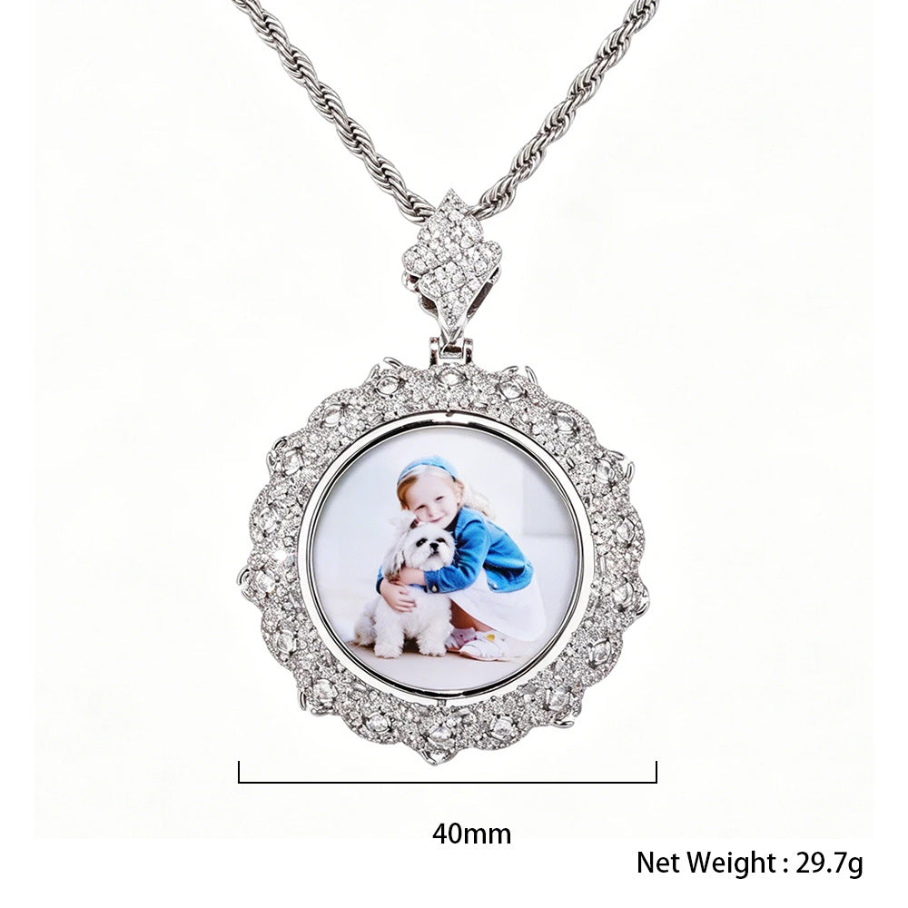 European And American Hip-Hop Cross-Border S925 Silver Moissanite Round Photo Pendant