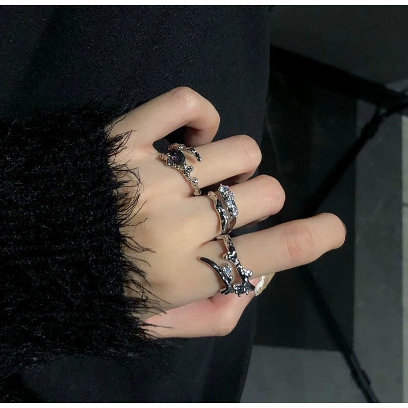 Minimalist Irregular  Ring Set Women, High Grade Gradient Stone, INS Cold Tone Jewelry