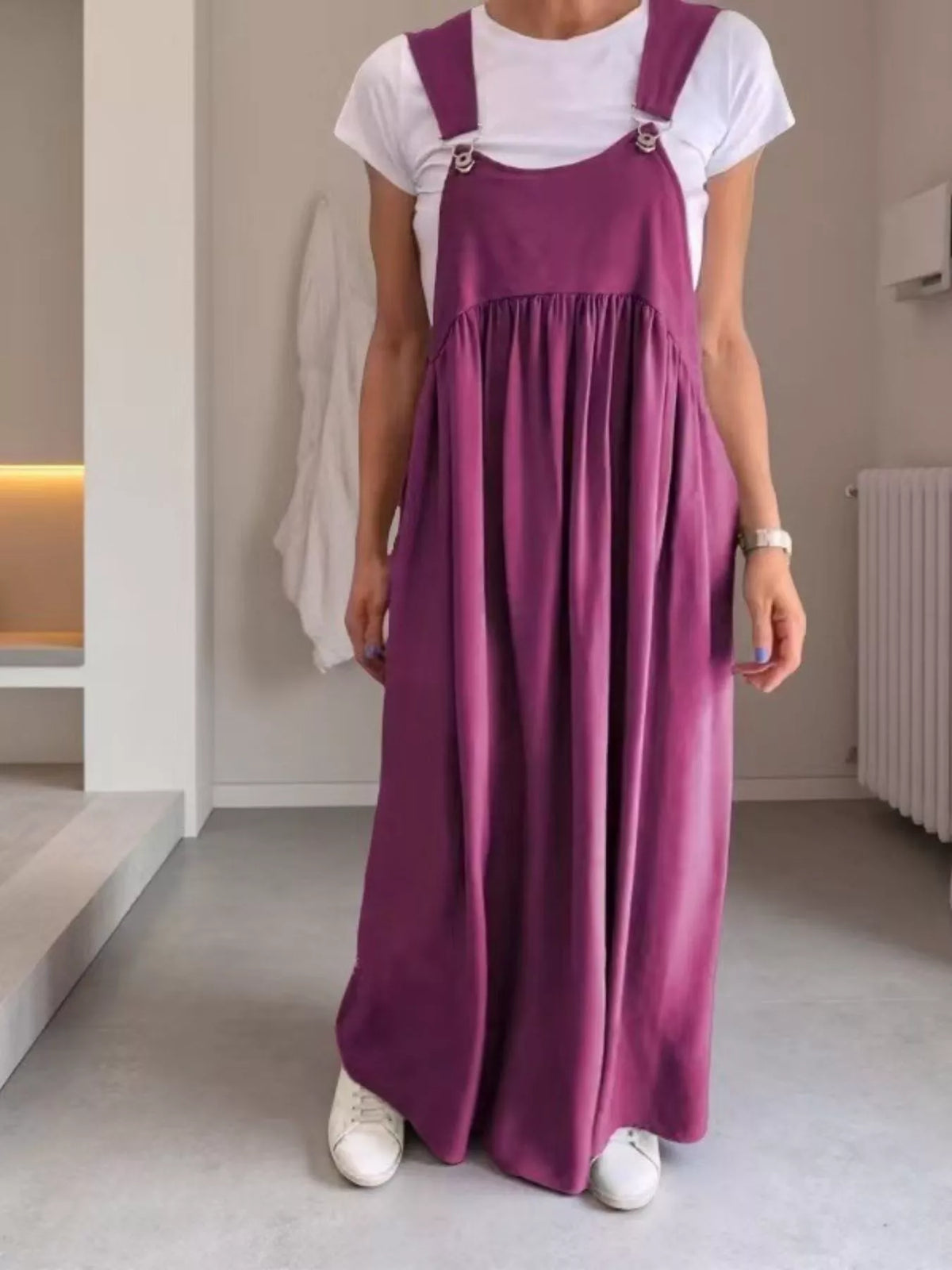 Full Size Ruched Wide Strap Overall Maxi Dress Plus Size