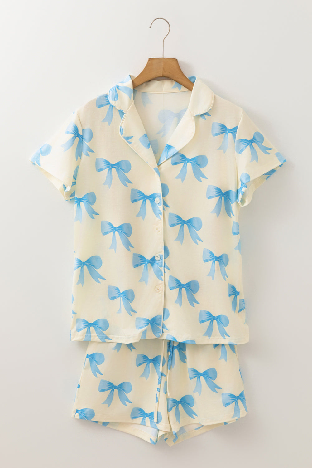 Yellow Bowknot Print Short Sleeve Loungewear Set
