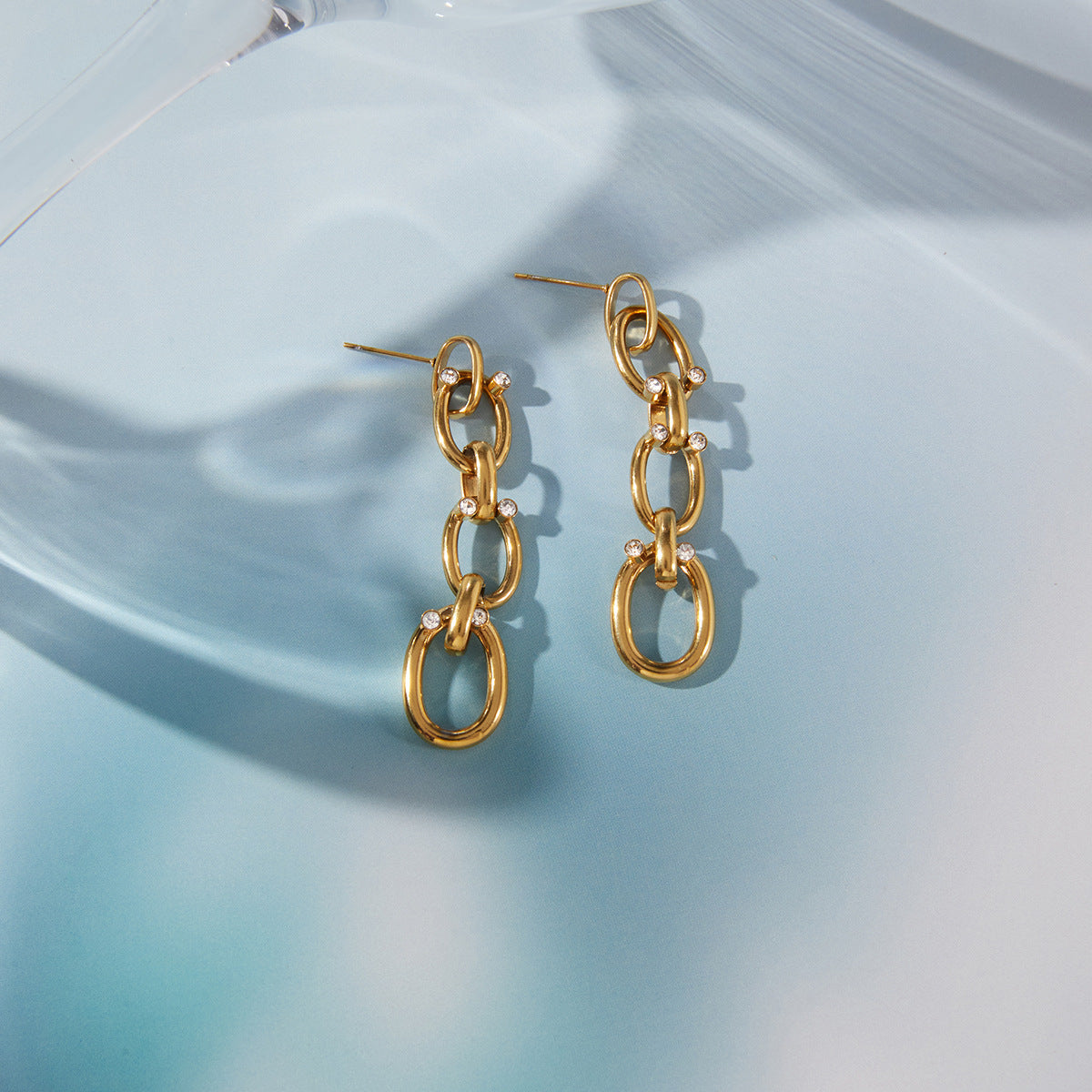 Rhinestone Chain Tassel Drop Earrings in Gold