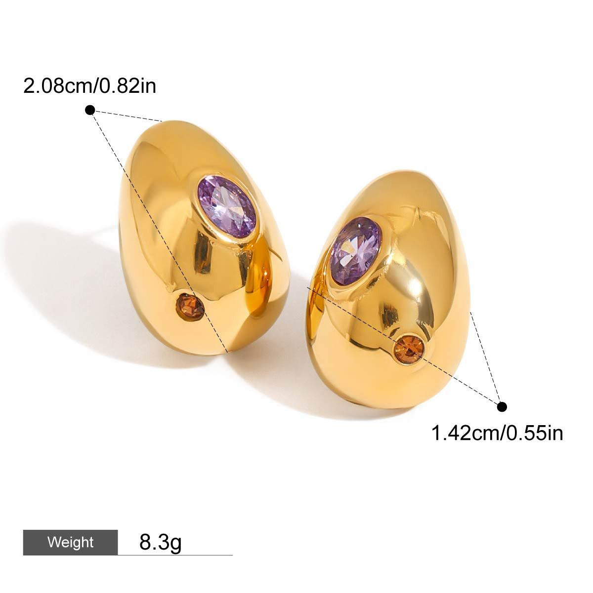 18K gold teardrop-shaped earrings inlaid with gemstones