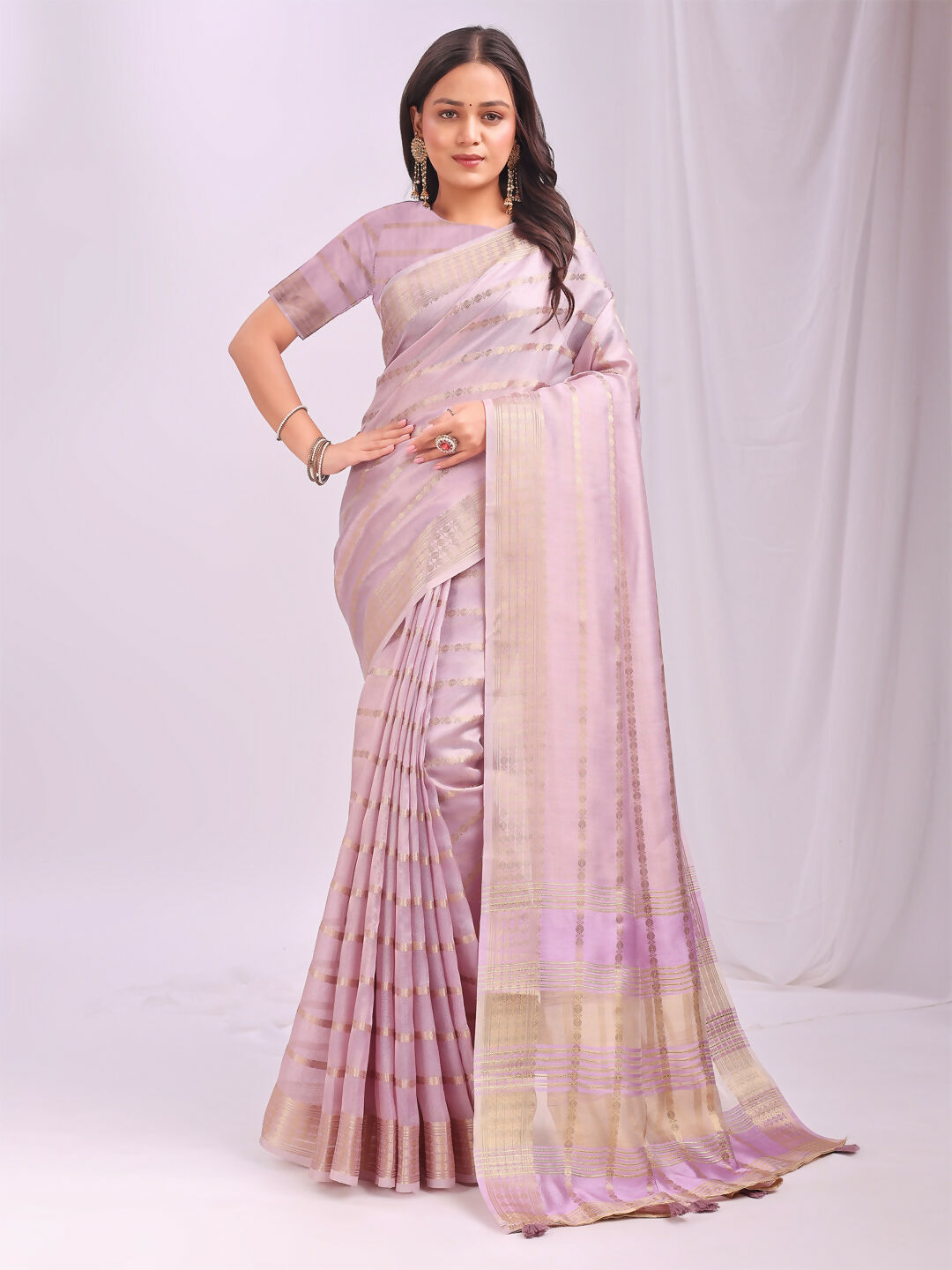 Light Pink Organza Saree with Matching Blouse Piece