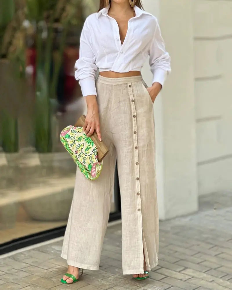 2022 Women's Casual Two-Piece Set: Shirt and Pants