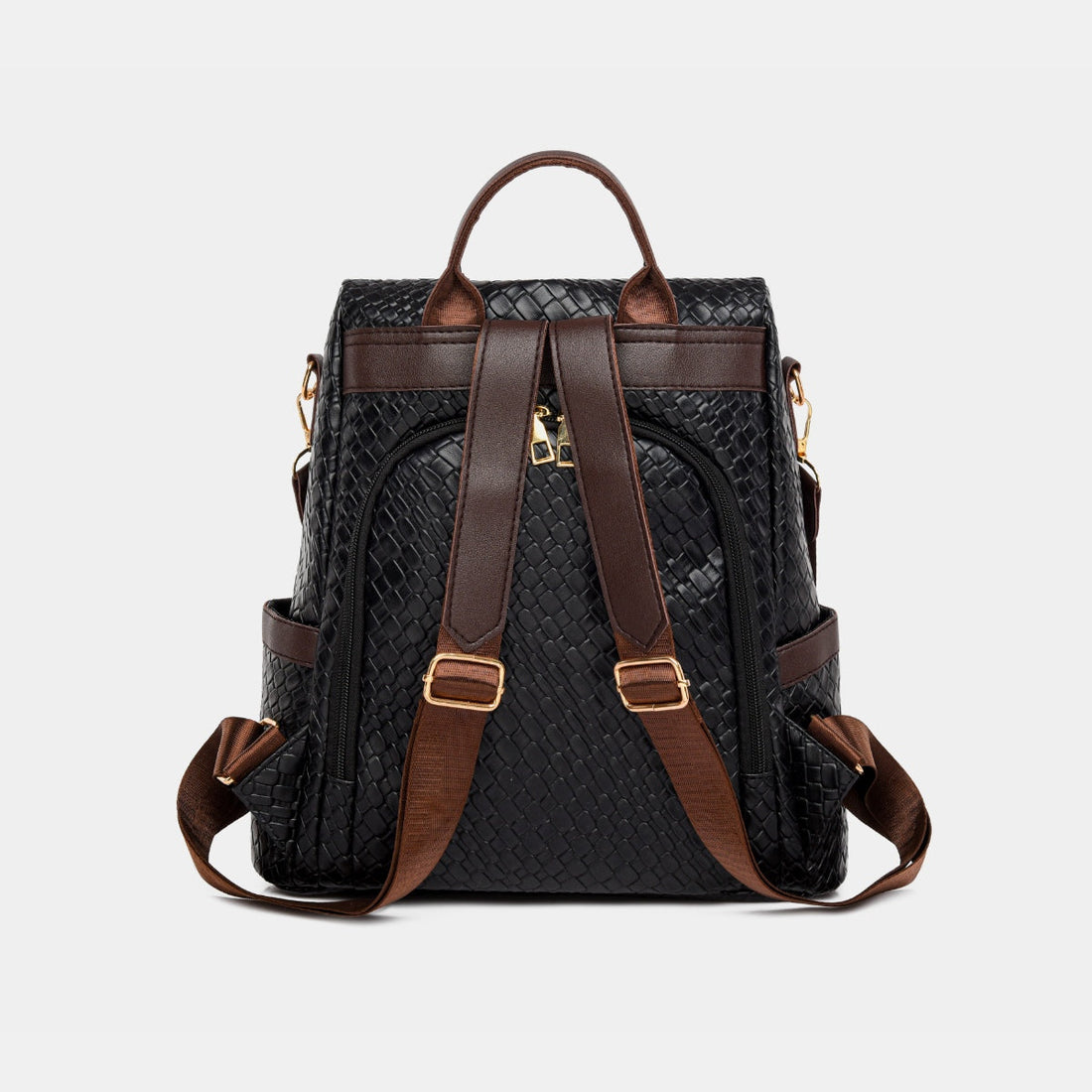 Woven Texture PU Leather Backpack Convertible Shoulder Bag