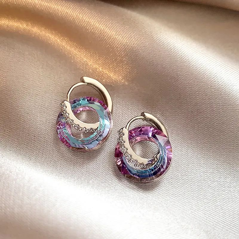 Shimmer Crystal Circle Earrings Elegant Premium Geometric Hoops