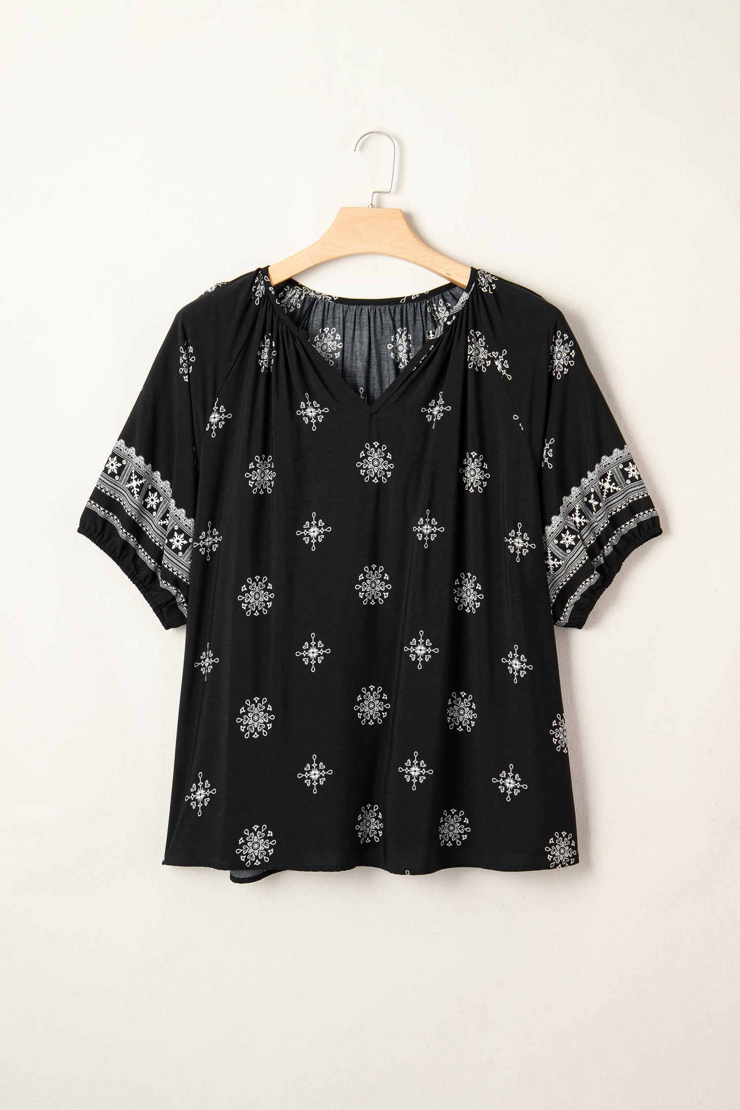 Yellow Boho Floral V-Neck Short Sleeve Top | Viscose