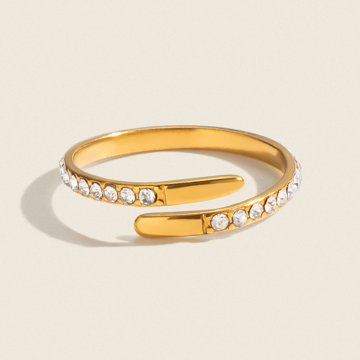 Stainless Steel Open Ring With Rhinestones